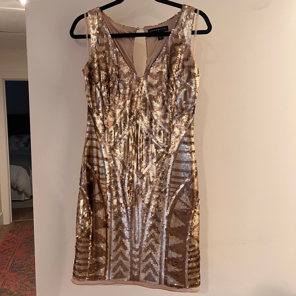 Gold Sequin Aidan Mattox Mini Cocktail Dress Size 4